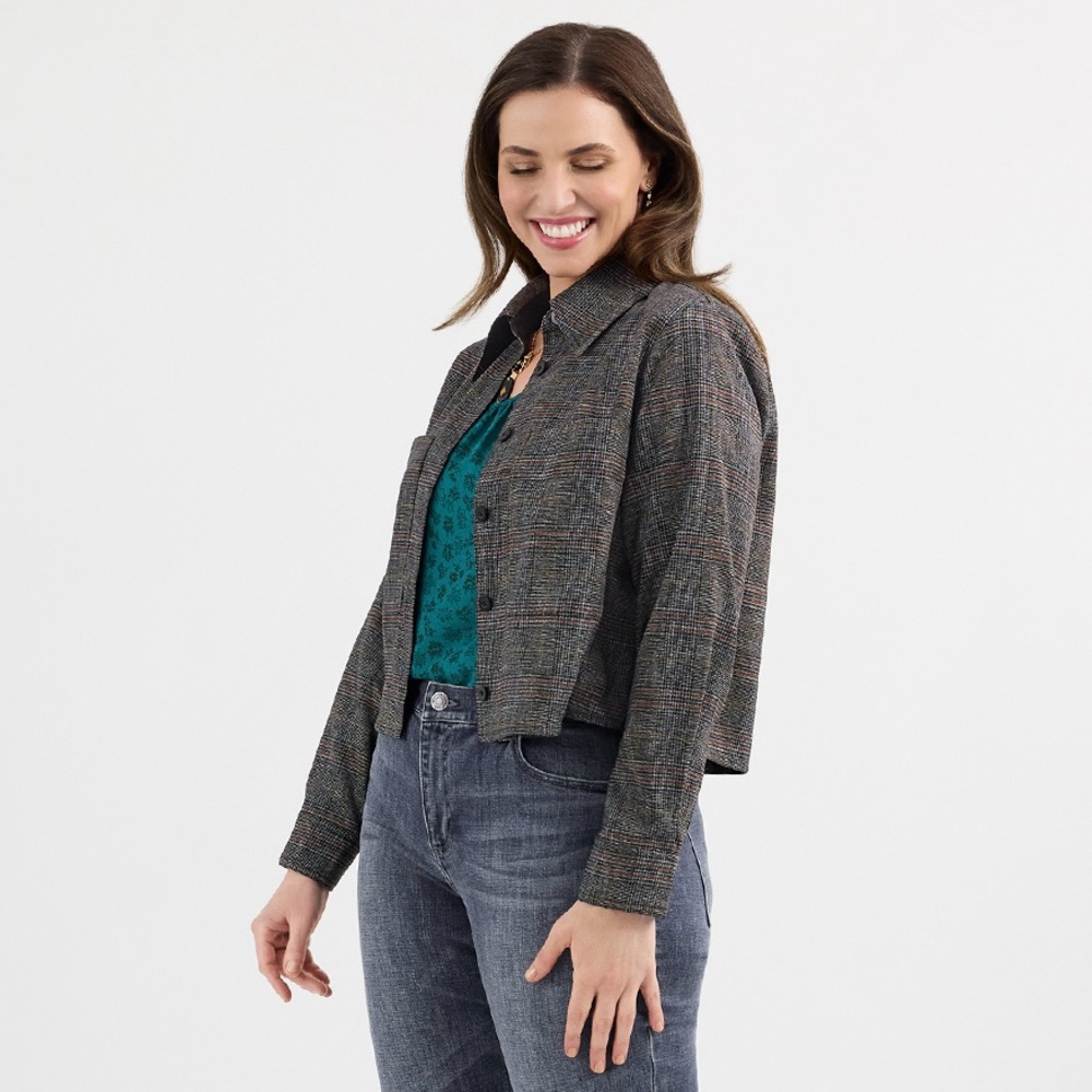 NWT Cabi 4711 CROPPED PLAID SHACKET Blueprint Shacket Shirt Jacket Size S